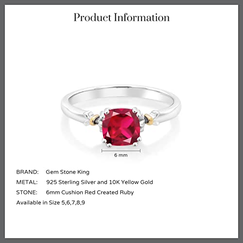 Gem Stone King 925 Sterling Silver and 10K Yellow Gold 6MM Cushion Cut Gemstone Birthstone Engagement Ring | Wedding Anniversary Promise Ring For Women | Available In Size 5, 6, 7, 8, 9