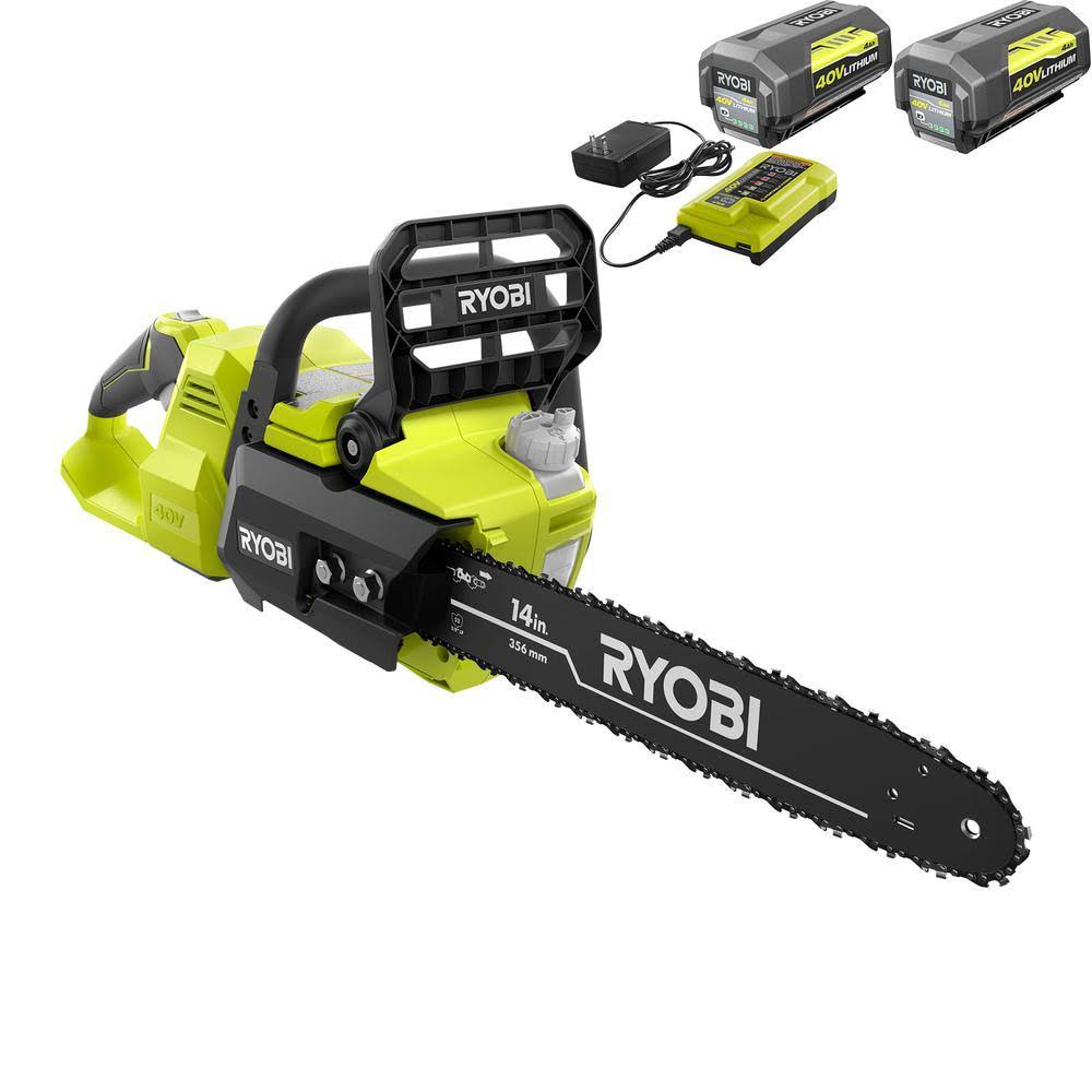 Ryobi Ry40530-2b 14 in. 40-Volt Brushless Lithium-Ion Cordless Chainsaw - Two 4 Ah Batteries and Charger Included