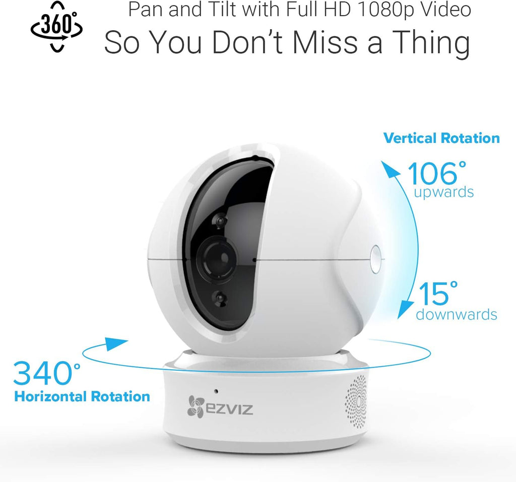 EZVIZ C6CN 1080p Indoor Pan/Tilt WiFi Security Camera, 360?? Coverage, Auto Motion Tracking, Two-Way Audio, Clear 30ft Night Vision, Supports MicroSD Card up to 256GB (Sold Seperately), 2.4GHz WiFi