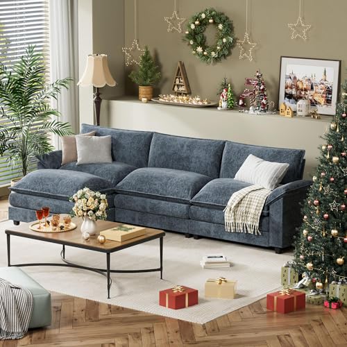 YESHOMY Sectional Modular Sofa U Shaped Chenille Fabric Couch with High Supportive & Soft Sponges and Removable Ottoman, Sleeper Comfy Upholstered Furniture for Living Room, Grey