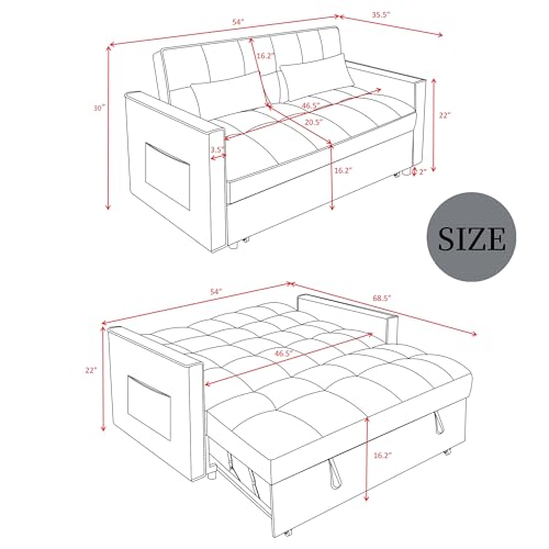 3 in 1 Sleeper Sofa Bed, Futon Sofa Bed for Living Room with Side Pocket, Black Sleepers Sofa Couch with Pullout Bed, Convertible Love Seat Sleepers Bed for Living Room, Bedroom, Small Space