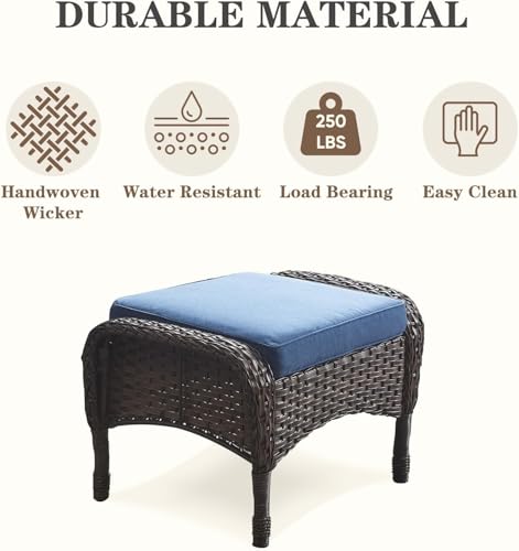 Patio Wicker Chairs Swivel Rocker - Outdoor Swivel Rocking Chairs Set of 2 with Rattan Side Table, Patio Swivel Glider Chair 3 Piece Patio Furniture Sets for Deck Porch Pool Brown/Blue