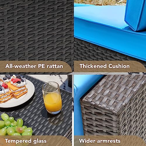Devoko Patio Furniture Sets 6 Pieces Outdoor Sectional Rattan Sofa Manual Weaving Wicker Patio Conversation Set with Glass Table and Cushion (Beige)