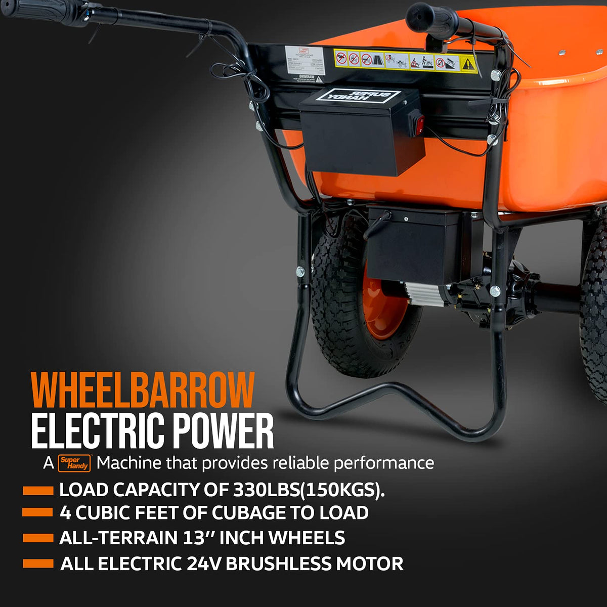 SuperHandy Wheelbarrow Utility Cart Electric 24V DC 330lbs Max Load Barrel Dump Material Debris Hauler (Amazon Exclusive)