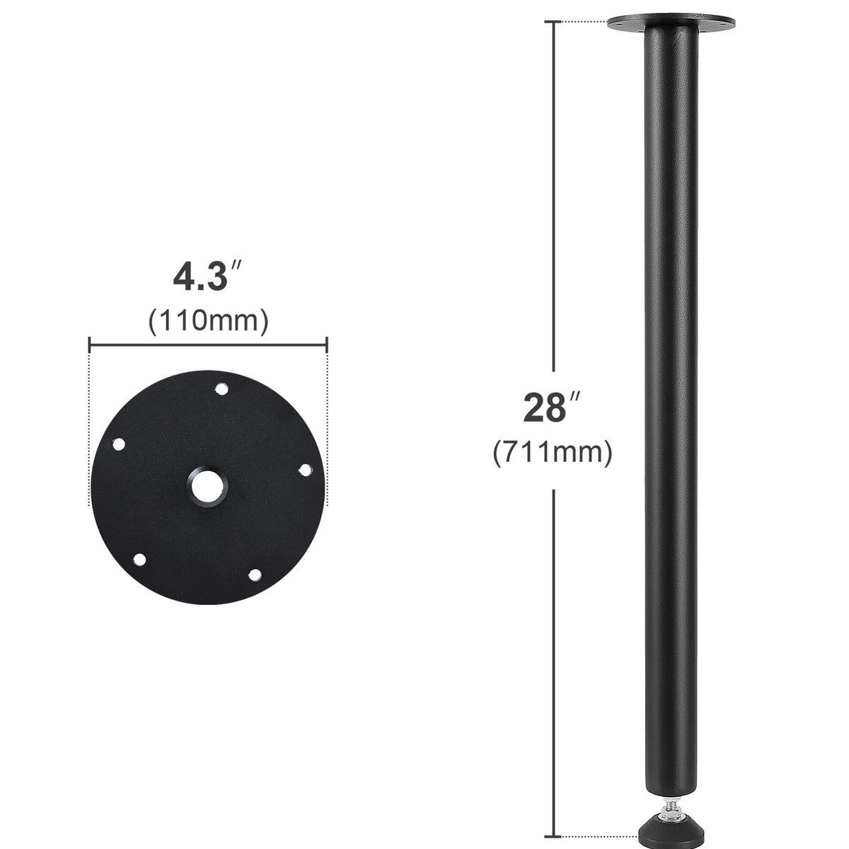 SKYSHALO 28 Solid Steel Adjustable Desk Legs Office Table Furniture Set of 4 Black