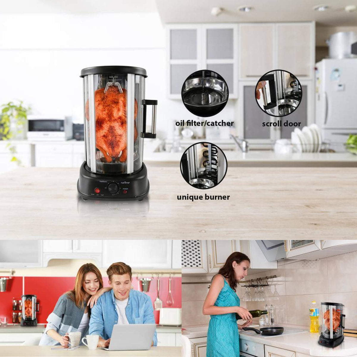 Nutrichef Vertical Rotisserie Oven - Rotating Kebob Cooker, Black