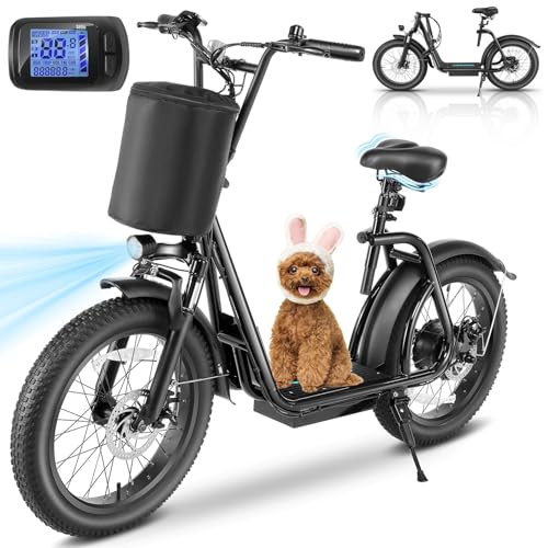 Caroma Peak 800w Electric Scooter Adults 20X3 Fat Tire, 20 MPH Top Speed & 30 Miles Range, Off-Road E Scooter w/Adjustable Seat & Detachable Basket, Foldable Ebike w/Shock Absorption for Commuting