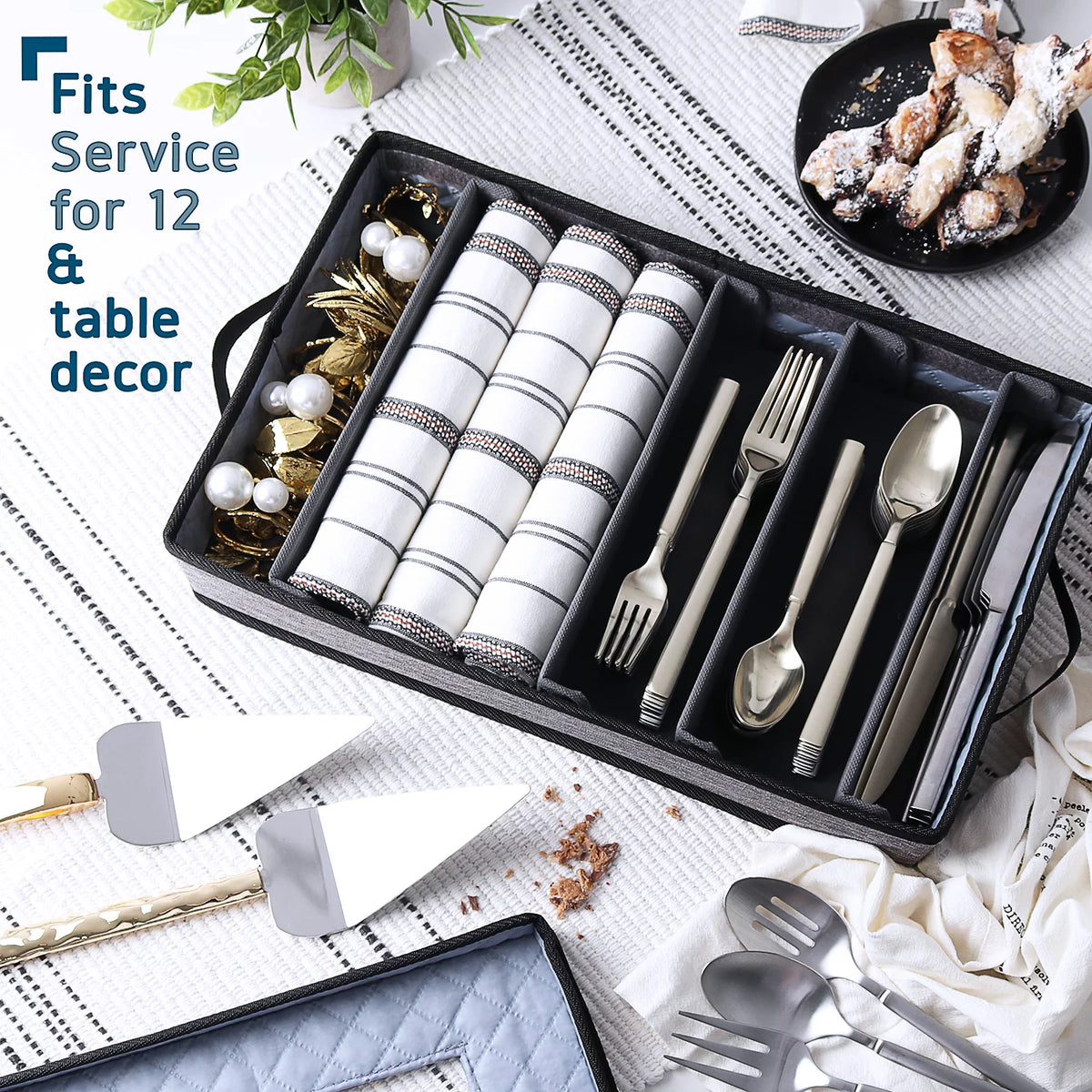 StorageBud Dinnerware Storage Container Set for Plate, Cup, Flatware, Stemware, & Platter Sets- Gray ( 8pc)