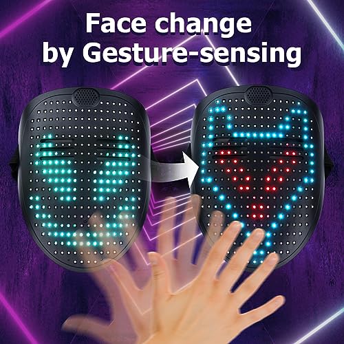 Mr.Pang Music LED Mask with Gesture Sensing, Face Transforming Light Up Mask Halloween Costume for Cosplay Masquerade, Fits Adult and Kids