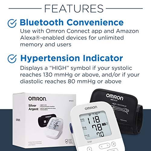 Omron Silver Blood Pressure Monitor Upper Arm Cuff Digital Bluetooth