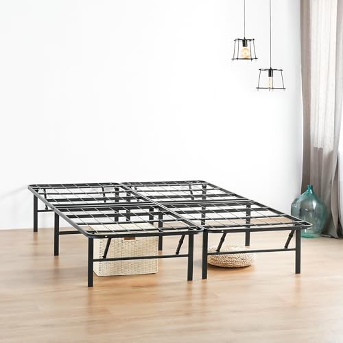 PrimaSleep 18 Inch Tall Heavy Duty Steel Slat Bed Frame/Anti-Slip Support/Easy Assembly Mattress Foundation/No Noise/No Box Spring Needed/Full/Black