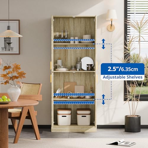 Cozy Castle Kitchen Pantry Cabinet, 71 Tall Wood Storage Cabinet with Doors and Shelves 4 Doors Freestanding Cupboard Utility Hutch for Dining Room Living Room Bathroom Furniture, Gray