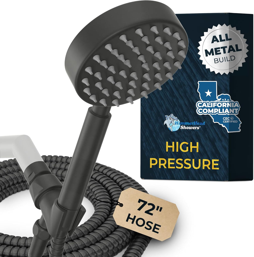HammerHead Showers? Solid Metal LOW FLOW Handheld Shower Head with Hose and Brass Holder - OIL RUBBED BRONZE ?C Water Saving 1.75 GPM Detachable Shower Head - Adjustable Shower Wand Bracket & 6ft Hose