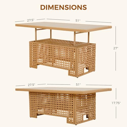 Grand patio 7-Piece Wicker Patio Furniture Set, Boho Outdoor Conversation Set Sectional Sofa with Water Resistant Thick Cushions and Coffee Table, Cream