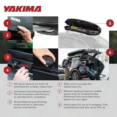 Yakima Roof Cargo Carrier, Vehicle Rooftop Hard Shell Travel Storage Box with SKS Lock, SkyBox NX XL, 18 Cubic Feet, Black
