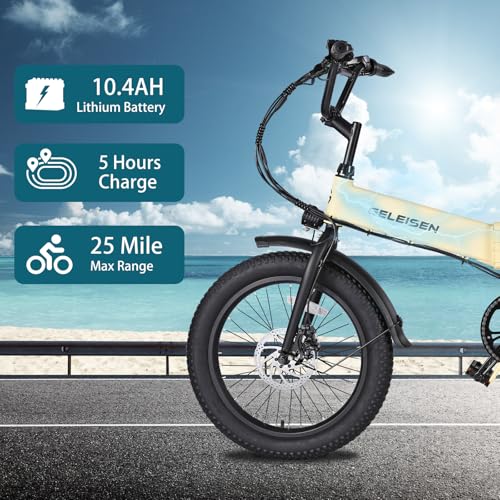 Folding Electric Bike for Adults, 20??3.0 Fat Tire Electric Bicycle, 374.4Wh Battery Ebike, 20MPH Electric Cargo Bike with LCD Color Display & 6 Speed Gears (Fits for 5'0+)