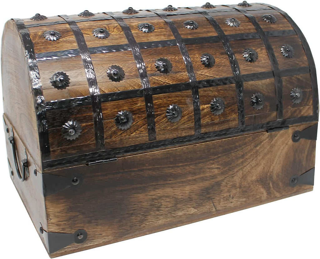 Nautical Cove Pirate Treasure Chest with Iron Lock and Skeleton Key - Storage and Decorative Box (X-Large 16 x 11 x 10.5) Pack of 2