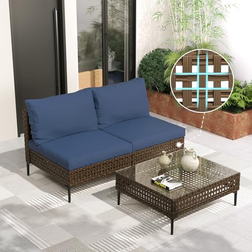 Grand patio 7-Piece Wicker Patio Furniture Set, Boho Outdoor Conversation Set Sectional Sofa with Water Resistant Thick Cushions and Coffee Table, Cream