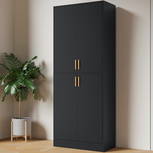 Cozy Castle Kitchen Pantry Cabinet, 71 Tall Wood Storage Cabinet with Doors and Shelves 4 Doors Freestanding Cupboard Utility Hutch for Dining Room Living Room Bathroom Furniture, Gray
