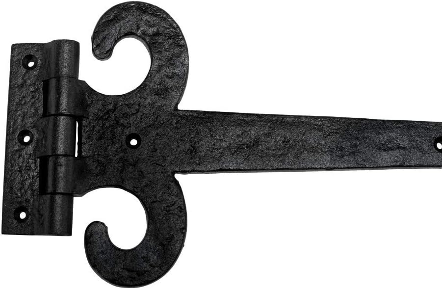 Renovators Supply Manufacturing Black Wrought Iron Door Strap Hinge 18 Long Antique Fleur De Lis Style Rust Resistant Flush Mount Door Hinges for Cabinet Or Barn Doors with Hardware Pack of 2