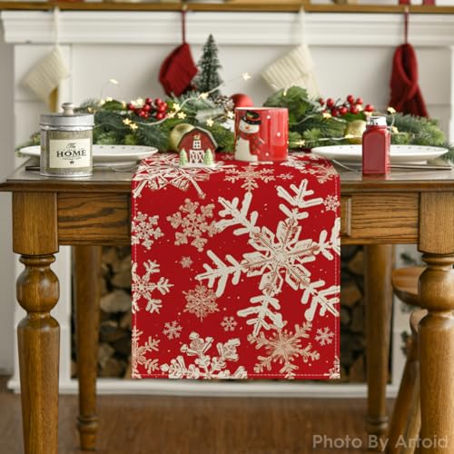Artoid Mode Navy Blue Snowflakes Christmas Table Runner, Seasonal Winter Holiday Kitchen Dining Table Decoration for Home Party Decor 13x72 Inch