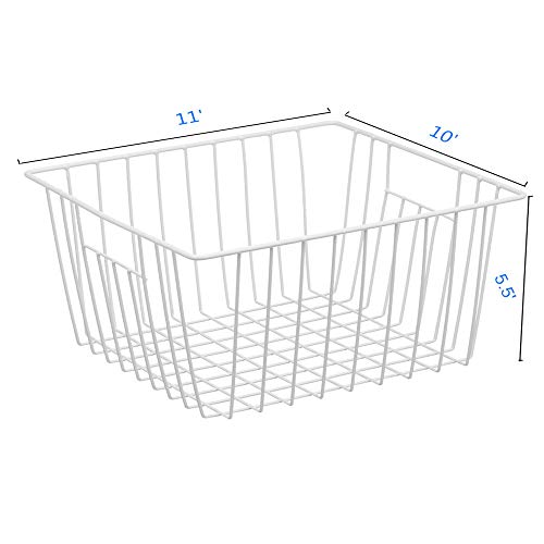 Freezer Wire Baskets, Kitchen Storage Organizer Bins for Chest and Upright Freezer, Refrigerator Dividers Containers with Handles - Pearl White (3)