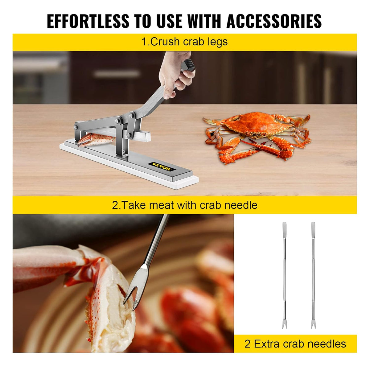 VEVOR Stone Crab Cracker with 2 Seafood Picks, Aluminum & Stainless Steel Construction Shellfish Shucker, Seafood Tools Set for Lobster and Crab Legs Pack of 2