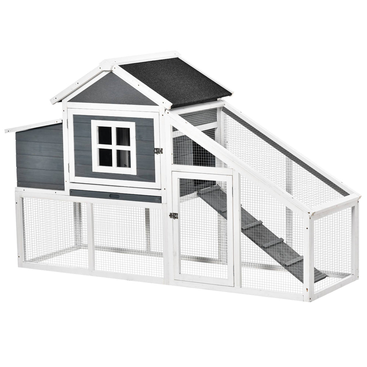 PawHut 69x22 Outdoor Wooden Chicken Coop Hen House with Nesting Box and Run - White