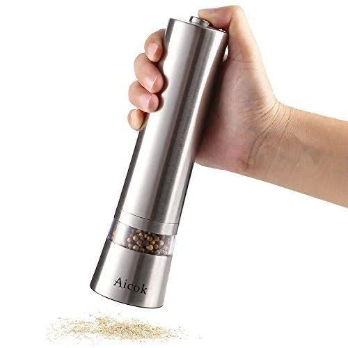 Aicok Stainless Steel Electronic Salt and Pepper Grinder Set with Adju