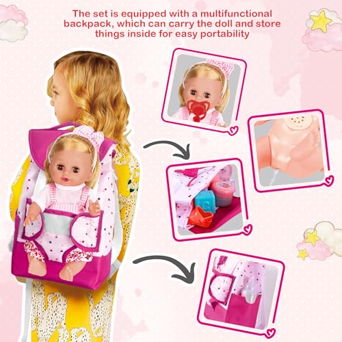 Baby Doll Toys Set, 14 Doll Toys, 25Pcs Dolls Care Toy Playset, Toddlers Toy Doll Set Incl Cradle Crib, High Chair, Milk Bottle, Pacifier, Diaper, Baby Gift for Age 3 4 5 6+ Years Old Girls Boys