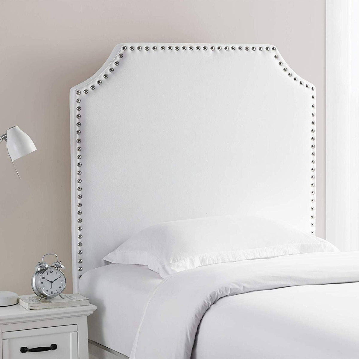 Bevel Tacked White Plush College Headboard - Headboard with Legs