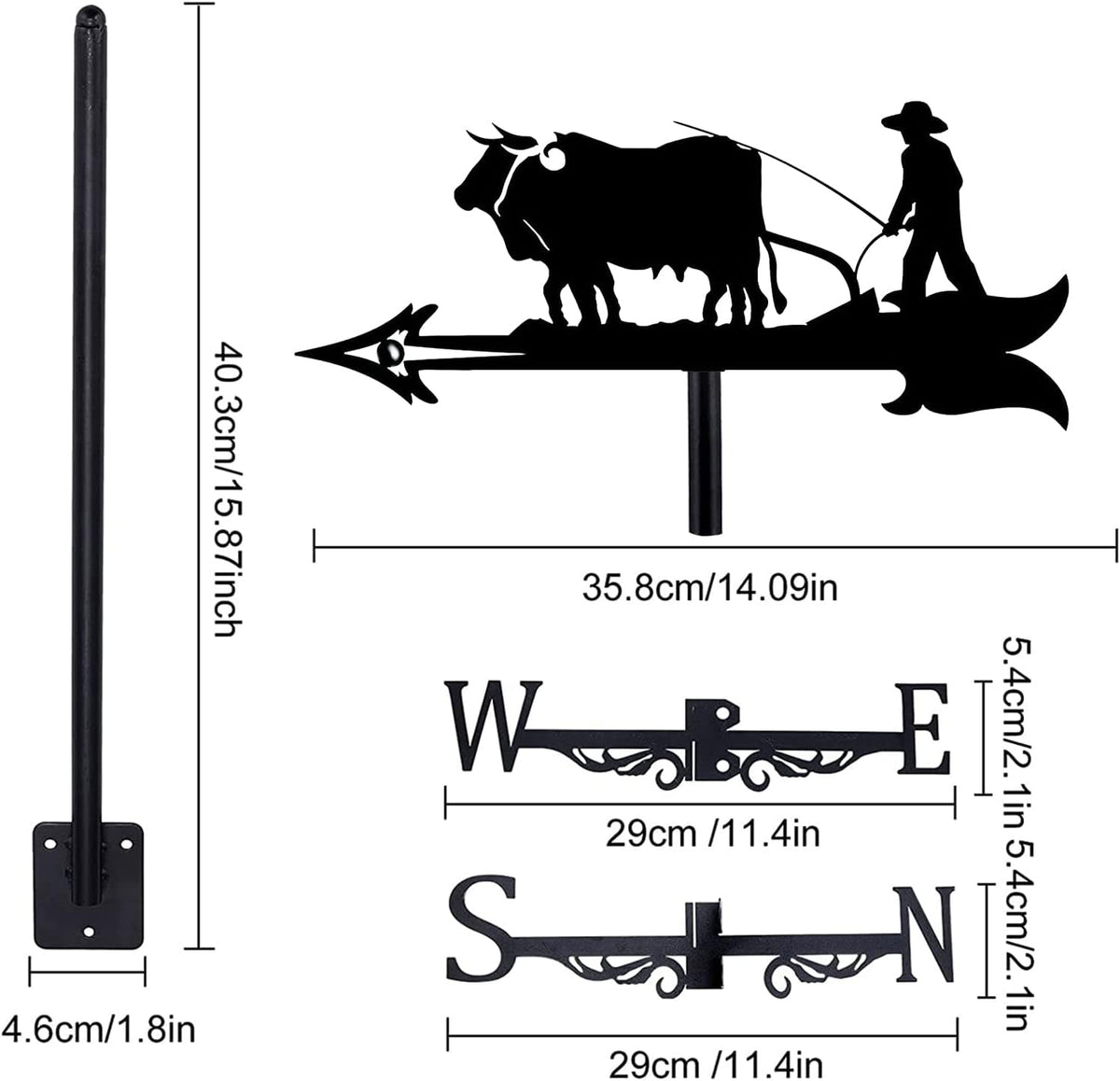 Decorative Wind Vane, Metal Weathervane with Roof Mount Retro Farmer Farmland Shape Weather Vane Garden Creative Home Decor Ornament Weathercock Wind Direction Indicator for Farm Yard