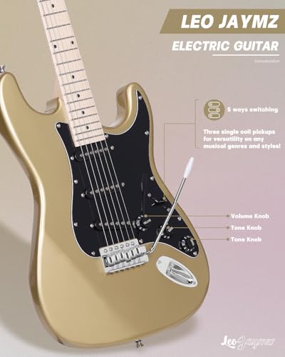 Leo Jaymz 39 Full Size ST Style Electric Guitar Starter Kit with SSH Pickup, 5W Portable Amp, Tuner, Gig Bag, Strap & Accessories (Violet Ocean)