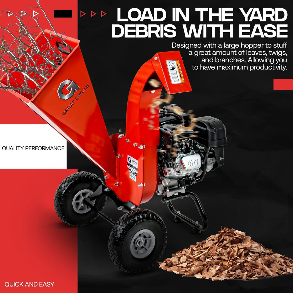 GreatCircleUSA Mini Wood Chipper Shredder Mulcher Ultra Duty 7 HP Gas Powered 3 Inch Max Wood Capacity EPA/CARB Certified Aids in Fire Prevention and Building Firebreaks
