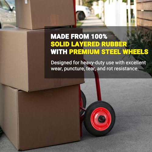 (2-Pack) AR-PRO 6?? x 1.5?? Flat Free Solid Rubber Wheel Assemblies - Replacement Hand Truck Wheels with Ball Bearings and 5/8?? Bore Hole Diameter - Heavy-Duty Solid Rubber Wheels 132 lbs Load Capacity