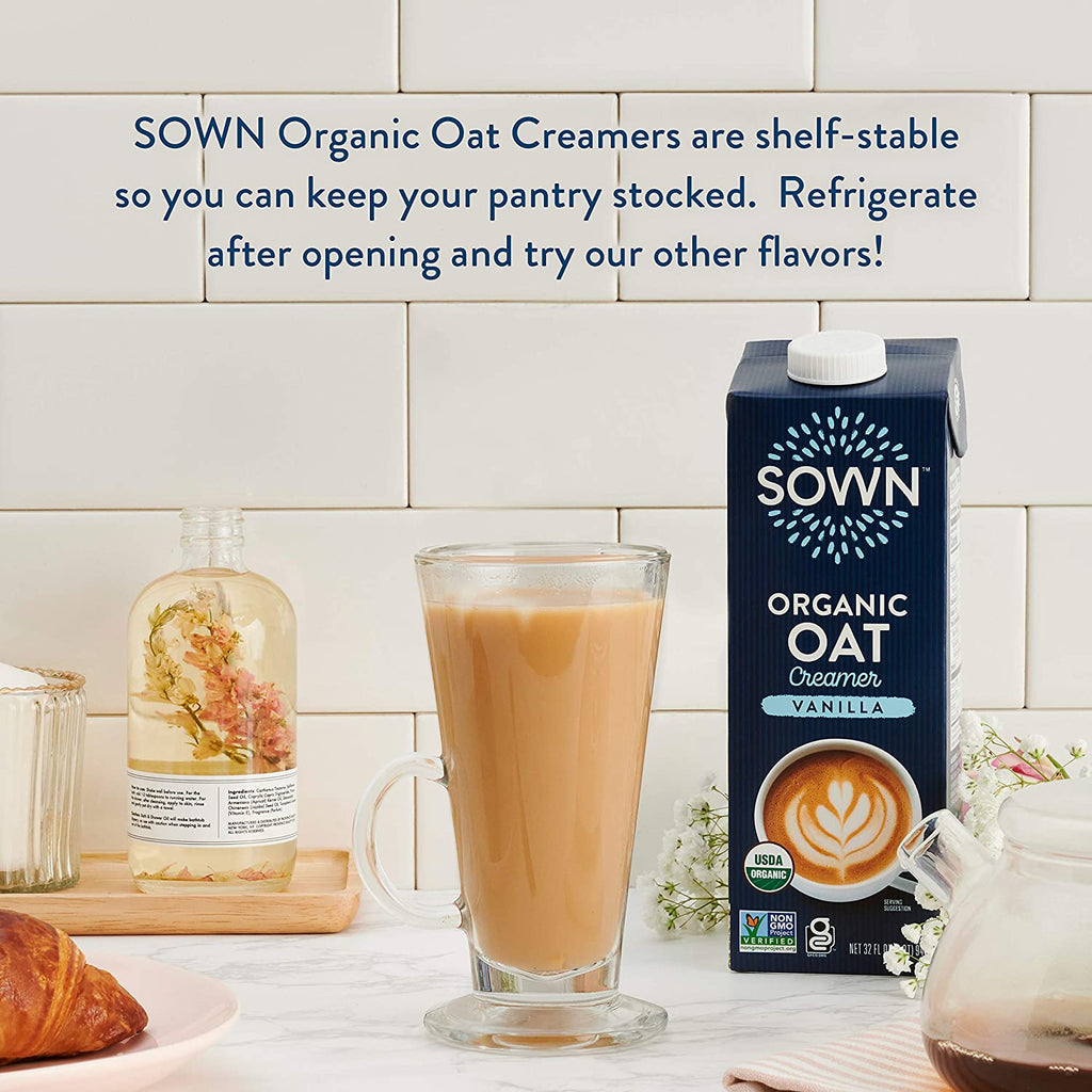 SOWN Organic Oat Creamer Unsweetened - Barista Oat Milk Non Dairy Coffee Creamer - Plant Based, Dairy-Free, Vegan, 0g Added Sugar, Gluten-Free, Non-GMO, Shelf Stable - 32oz (Pack of 6)