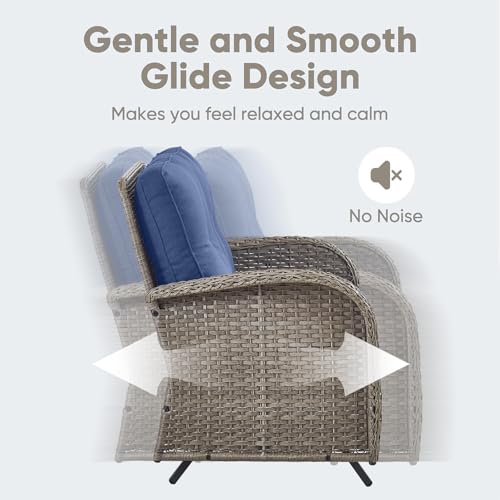Patio Wicker Chairs Swivel Rocker - Outdoor Swivel Rocking Chairs Set of 2 with Rattan Side Table, Patio Swivel Glider Chair 3 Piece Patio Furniture Sets for Deck Porch Pool Brown/Blue