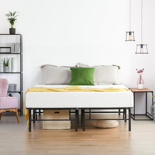 PrimaSleep 18 Inch Tall Heavy Duty Steel Slat Bed Frame/Anti-Slip Support/Easy Assembly Mattress Foundation/No Noise/No Box Spring Needed/Full/Black