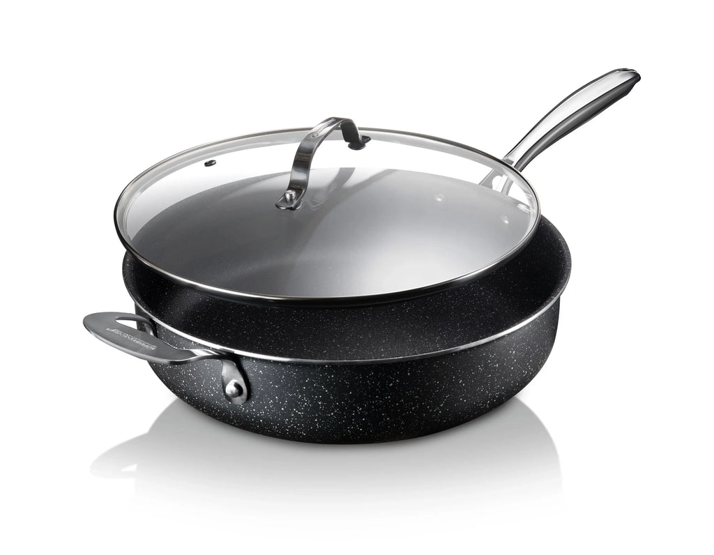 Granitestone Jumbo Cooker with Lid, Nonstick Triple Coated Surface, Family Sized Open Skillet with Stainless Steel Stay Cool & Helper Handle, Oven and Dishwasher Safe