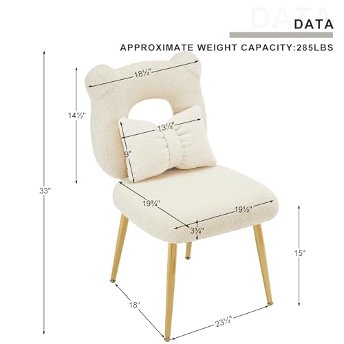 Furnimart Cute Vanity Chair, Bear Shape Makeup Chair with Backrest Pillow, Comfy Accent Chair Desk Chair Teddy fabric with Golden Metal Legs for Living Room/Dressing Room/Home Office Green
