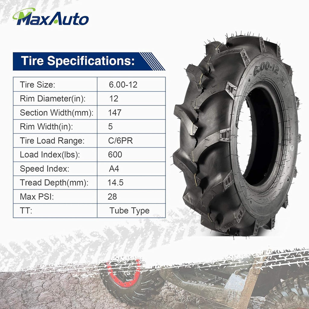 MaxAuto Farm Tractor Tire 6.00-12 Replace Kubota 7100 Series H167,2Pcs