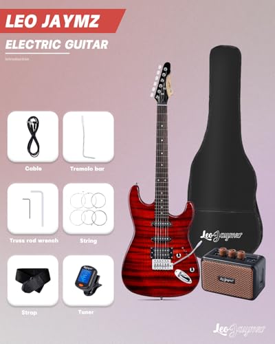 Leo Jaymz 39 Full Size ST Style Electric Guitar Starter Kit with SSH Pickup, 5W Portable Amp, Tuner, Gig Bag, Strap & Accessories (Violet Ocean)
