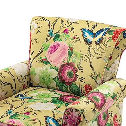 HULALA HOME Modern Wingback Accent Chair with Wood Legs & Removable Cushion, Comfy Upholstered Armchair with Nailhead Trim, Floral Pattern Single Sofa Chair for Living Room Bedroom, Blue