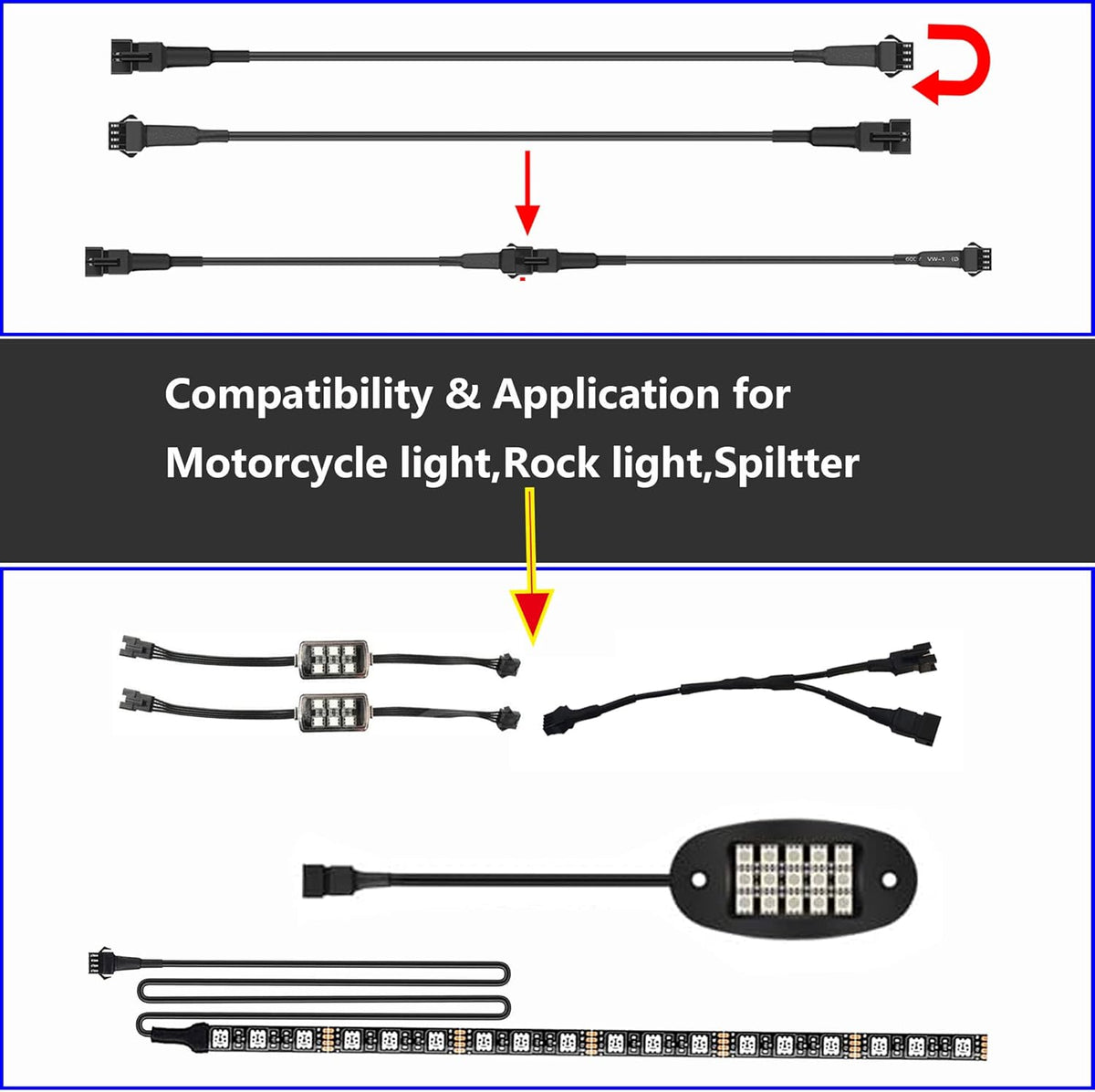 4pcs 5-Feet Extension Cable Cords,SM 4-PIN Locking Connector 60in/150cm Length Wire for Underglow 5050-SMD RGB LED NEON Strip Light Kits on Motorcycle Golf Cart ATV EXT-5FT