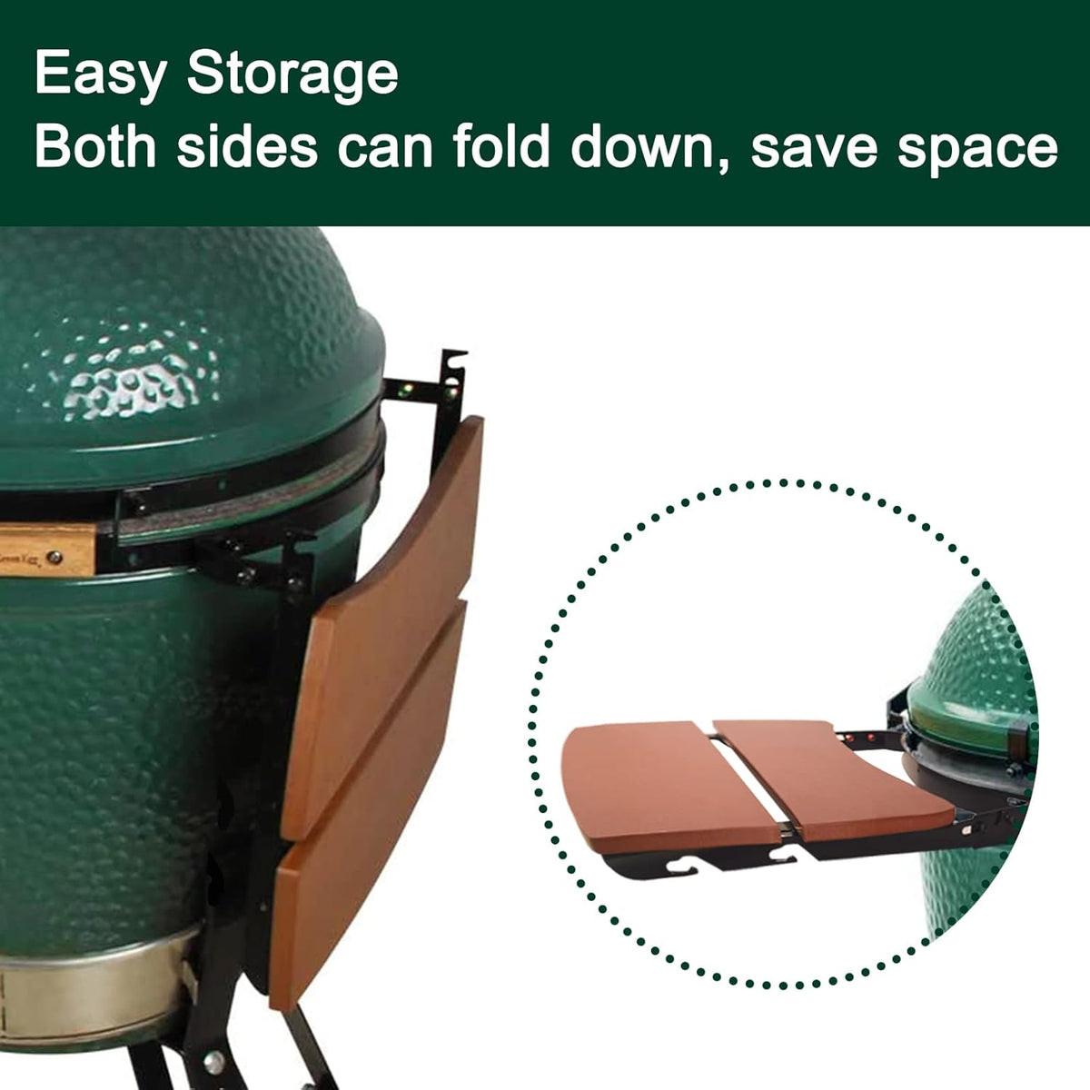 Quantfire Side Shelves Big Green Egg Accessories, Composite 2 Slat Egg Mates for Large Big Green Egg with Folding Side Shelves Replacement Parts Grill & Smoker Accessories