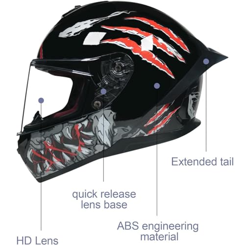 Full Face Motorcycle Helmet Crash Integrated Helmet with HD Visor Four Seasons Crash Helmet Men Women DOT Approved Ventilation System Motorcross Helmets
