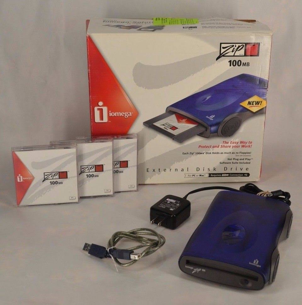 Iomega Zip 100 MB USB External Zip Drive with USB, Power Cord and 3 100Mb Discs