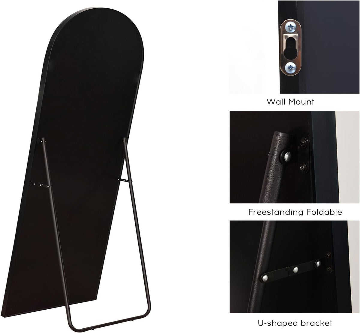 Floor Mirror, Oversized Full Length Mirror, Arched Mirror, Large Standing Mirror, Tall Mirror, Wall Mounted, FreeStanding, Giant Mirror, 68??26, Aluminum Frame - Black