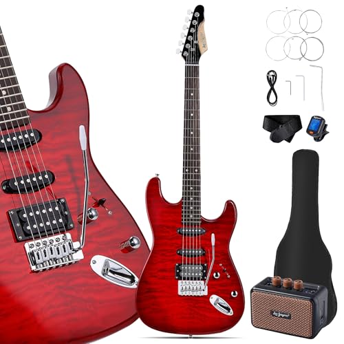 Leo Jaymz 39 Full Size ST Style Electric Guitar Starter Kit with SSH Pickup, 5W Portable Amp, Tuner, Gig Bag, Strap & Accessories (Violet Ocean)