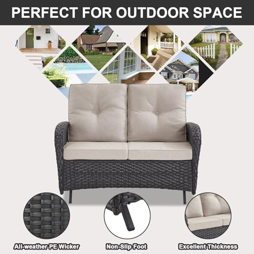 Patio Wicker Chairs Swivel Rocker - Outdoor Swivel Rocking Chairs Set of 2 with Rattan Side Table, Patio Swivel Glider Chair 3 Piece Patio Furniture Sets for Deck Porch Pool Brown/Blue